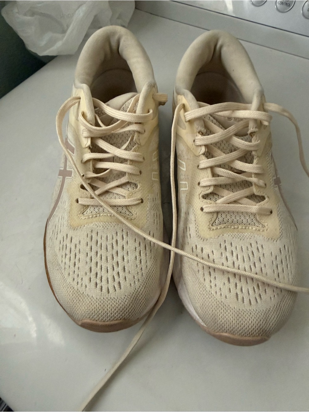 Asics Beige Knit Women's Running Sneakers